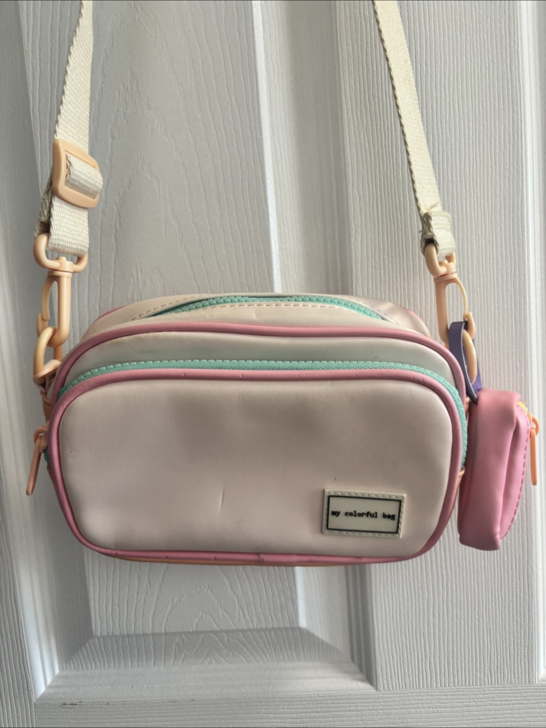 Adorable Pastel Pink and Mint Crossbody Bag with Matching Pouch