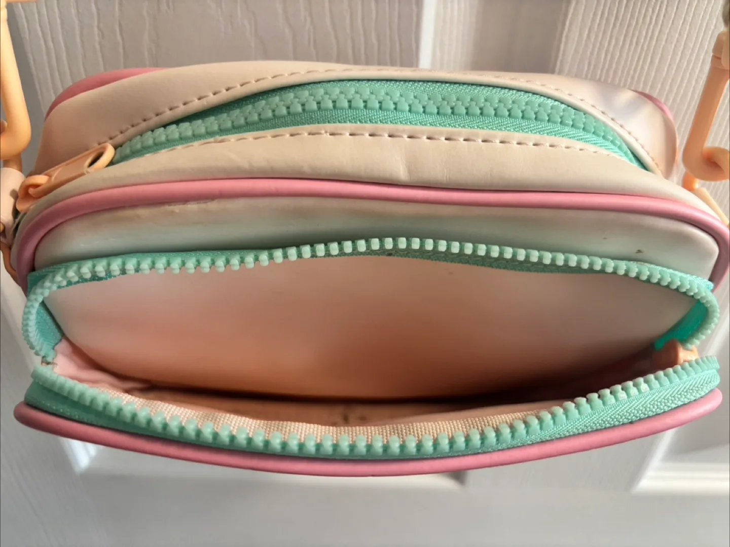 Adorable Pastel Pink and Mint Crossbody Bag with Matching Pouch image indicator(4)