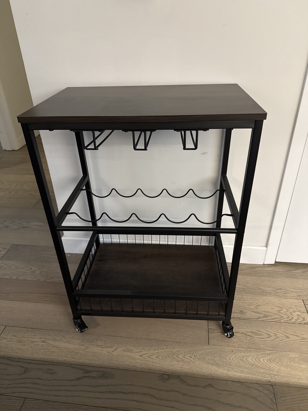 Brown & Black Rolling Bar Cart with Wine Rack