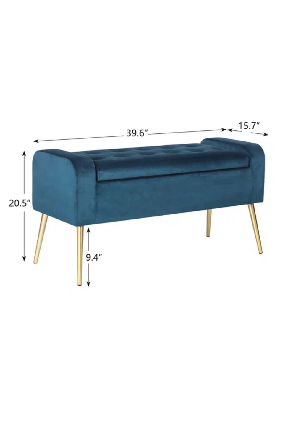 Upholstered Storage Bench - Teal Velvet - photo 4