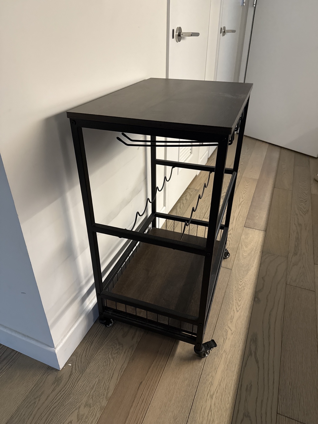 Brown & Black Rolling Bar Cart with Wine Rack - photo 3