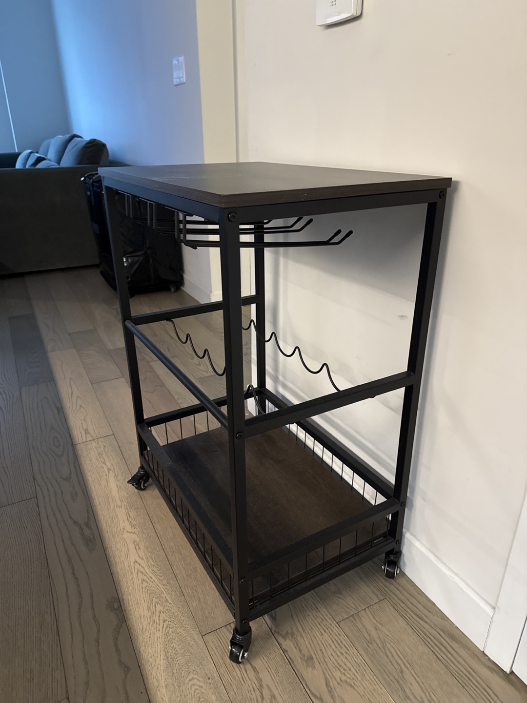 Brown & Black Rolling Bar Cart with Wine Rack - photo 2