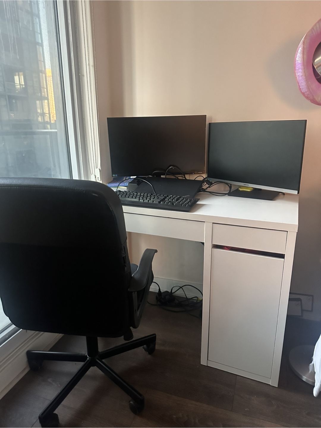 White IKEA Desk with Black Office Chair - photo 2