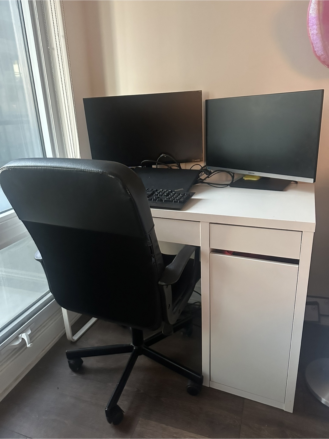 White IKEA Desk with Black Office Chair - photo 3