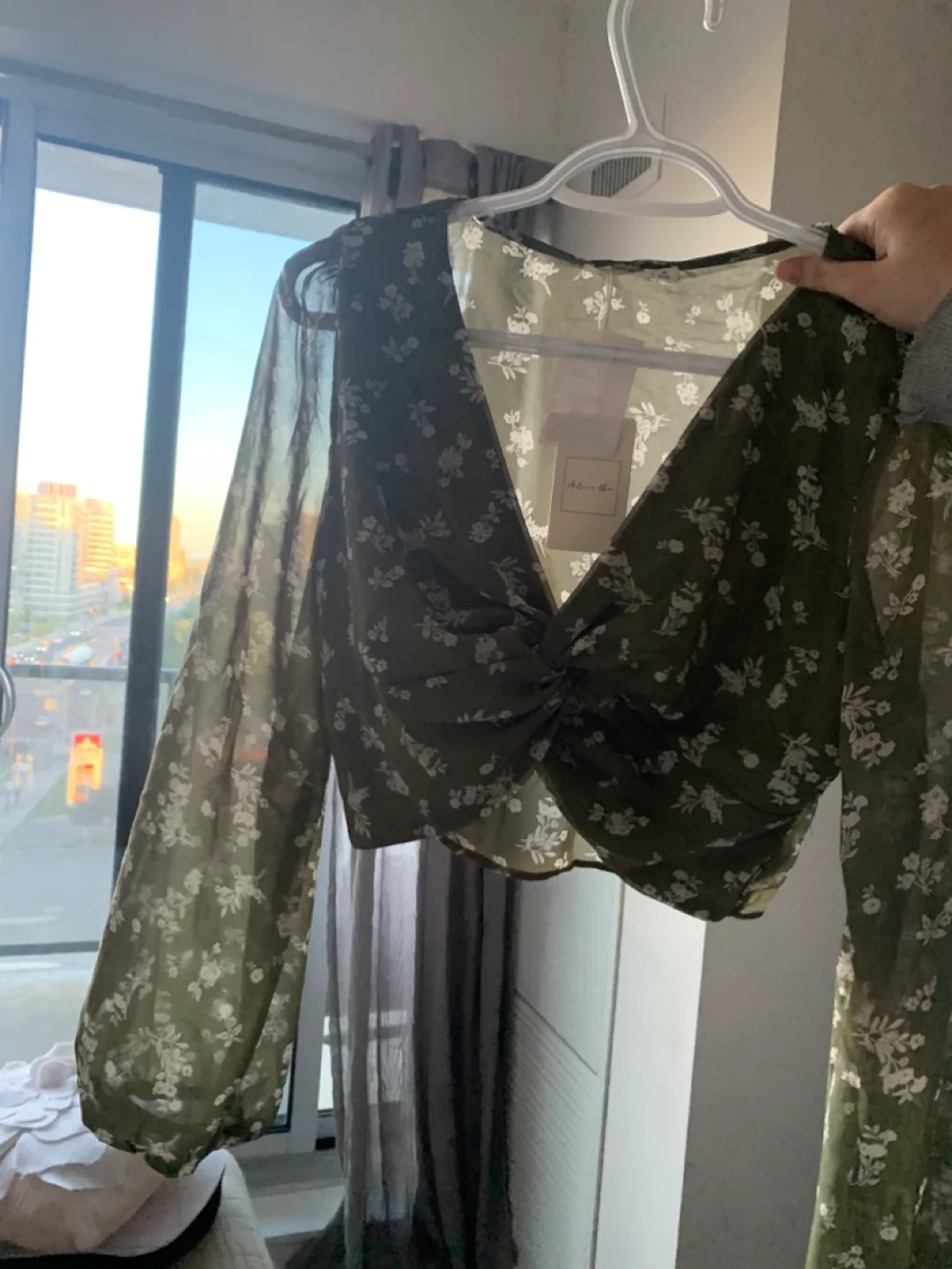 Olive Green Long Sleeve Crop Top