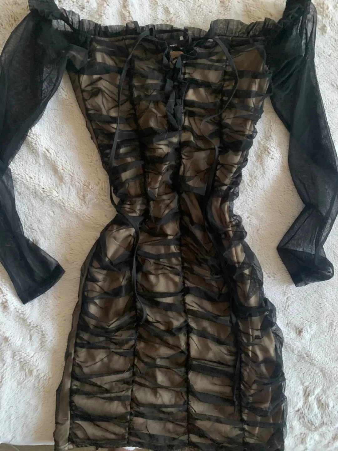 Black Mesh Ruched Mini Dress