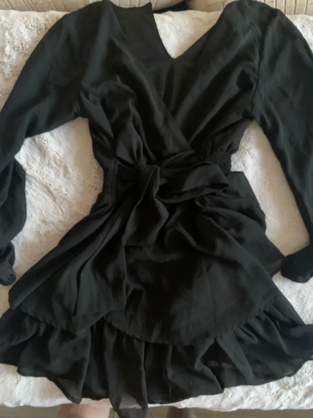 Black Long Sleeve Wrap Mini Dress