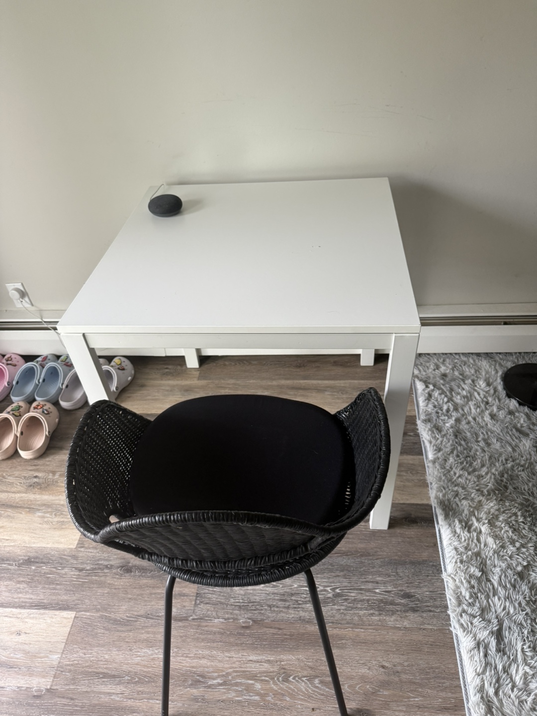 IKEA White Square Desk with Black Wicker Chair - photo 2