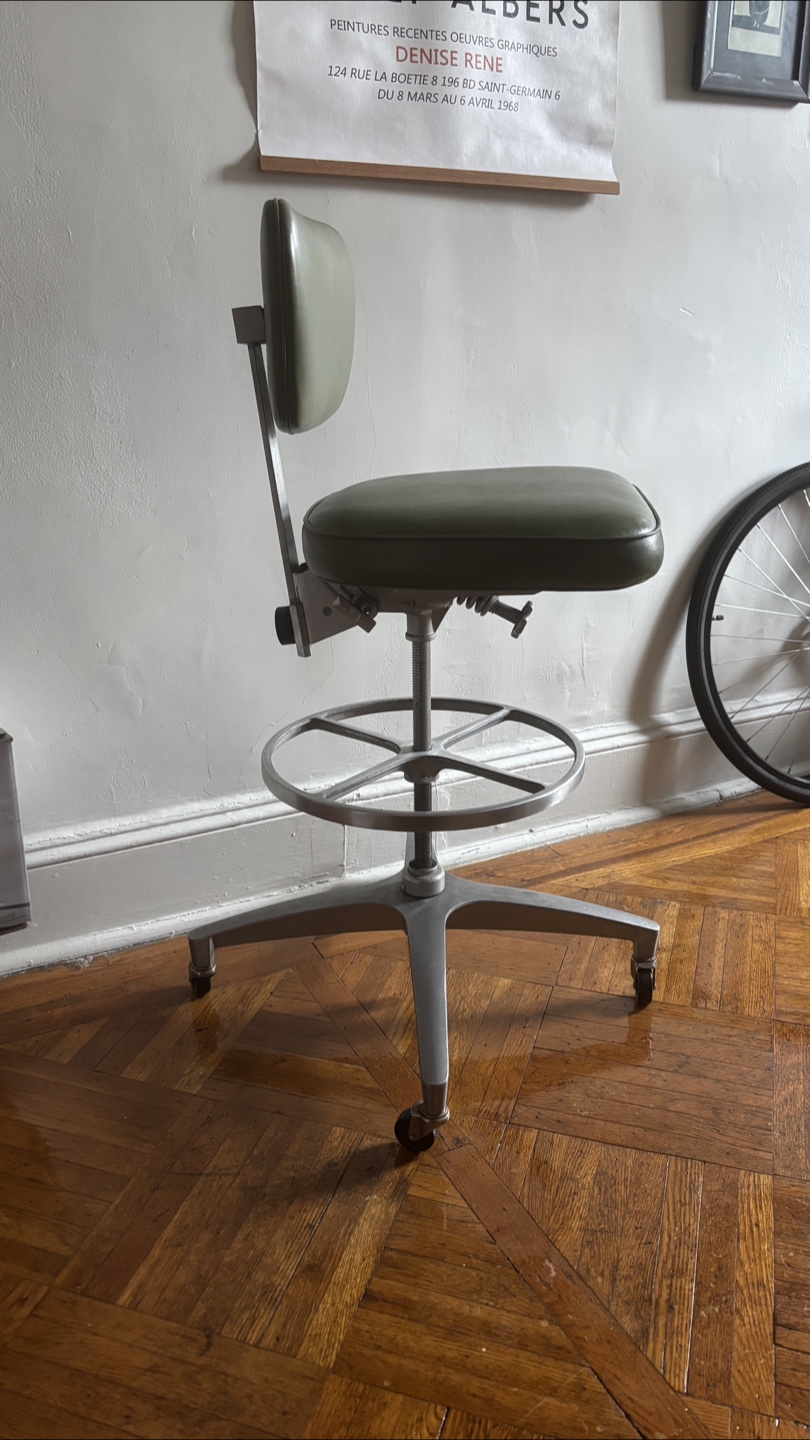 Vintage Green Adjustable Drafting Stool