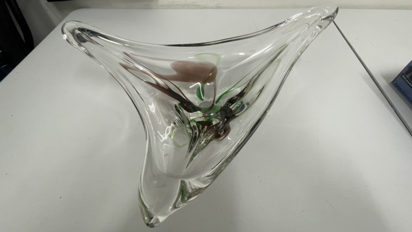 Unique Triangular Glass Bowl with Coloured Accents
