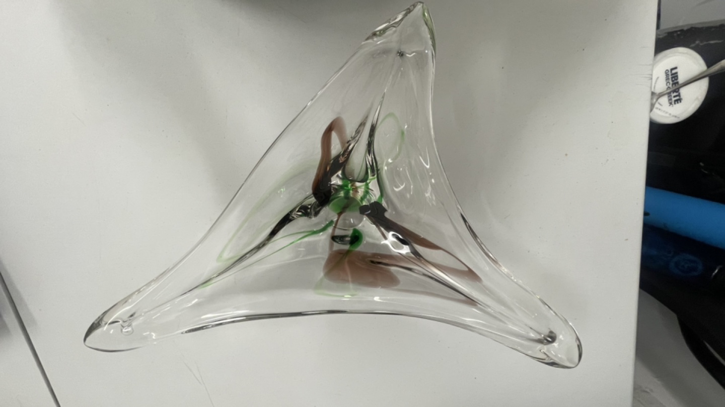 Unique Triangular Glass Bowl with Coloured Accents - photo 2