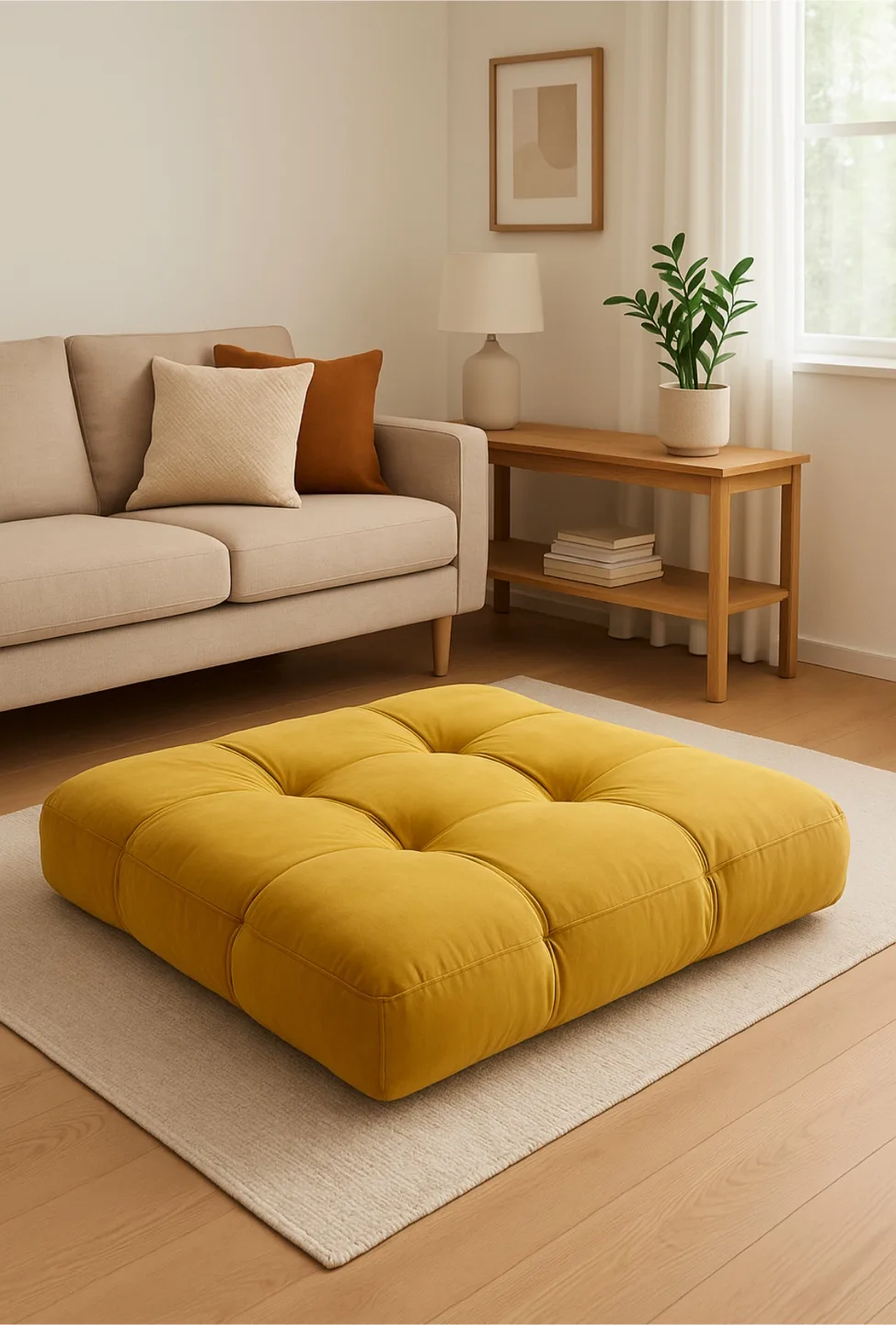 Mustard Yellow Velvet Tufted Floor Cushion thumbnail