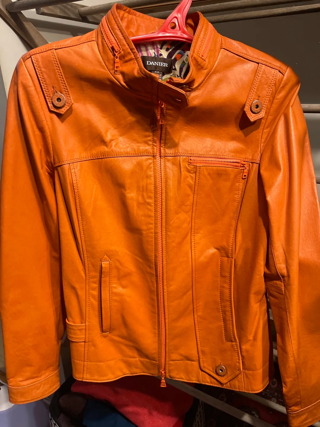 DANIER Women's Orange Leather Jacket Size M/M thumbnail