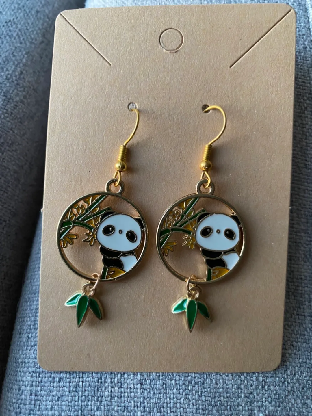 Handmade Panda Bamboo Dangle Earrings thumbnail