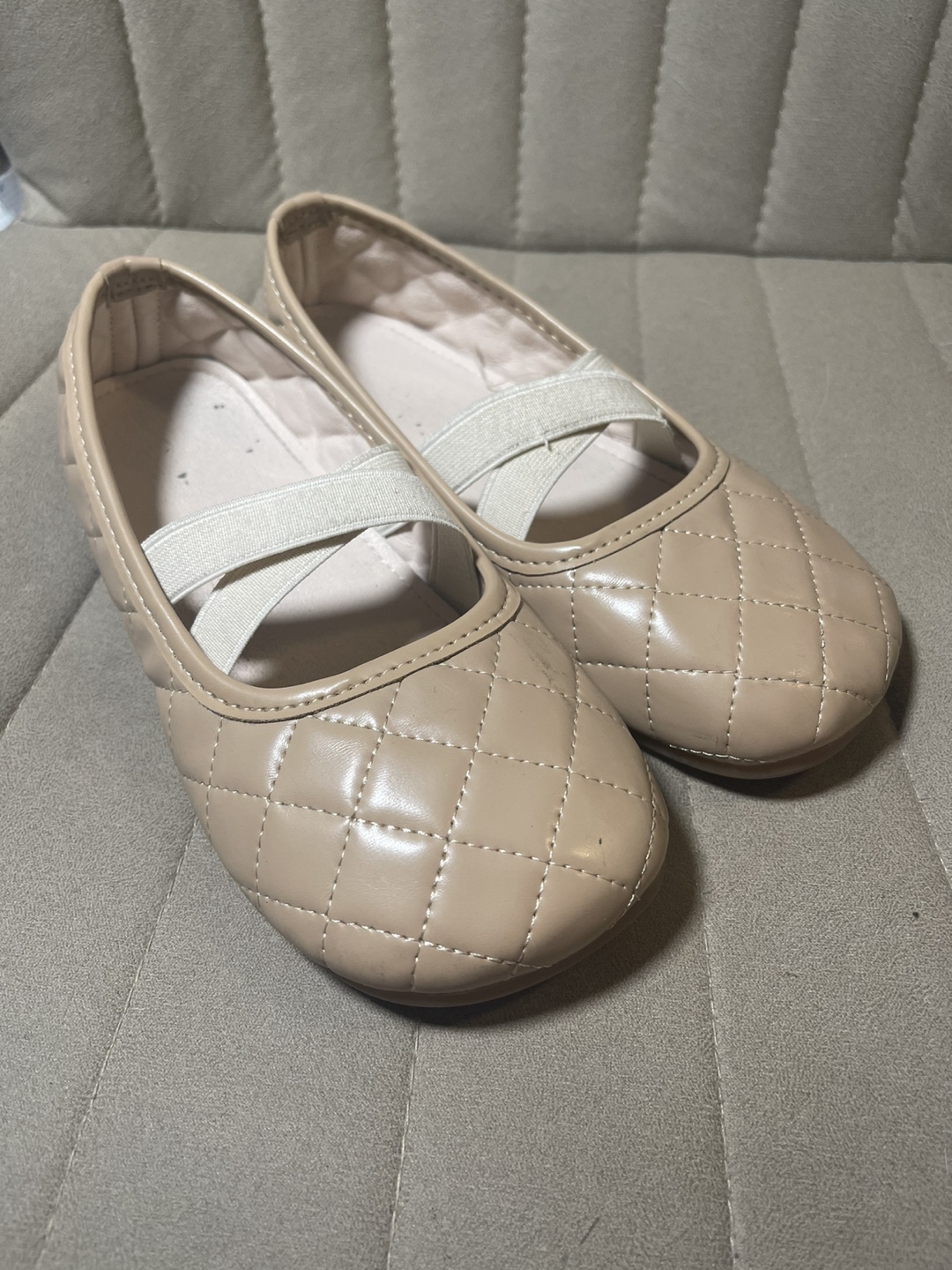 Girls' Beige Quilted Ballet Flats - Size 22