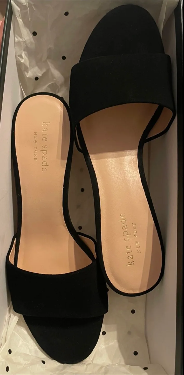 Kate Spade Black Suede Polished NYC Slide Heels size 6.5 image indicator(6)