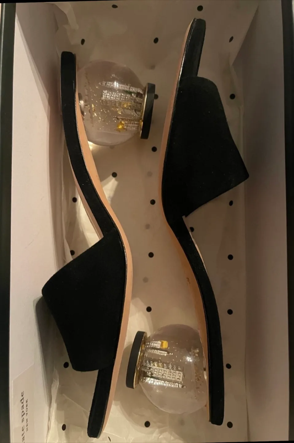 Kate Spade Black Suede Polished NYC Slide Heels size 6.5 image indicator(5)