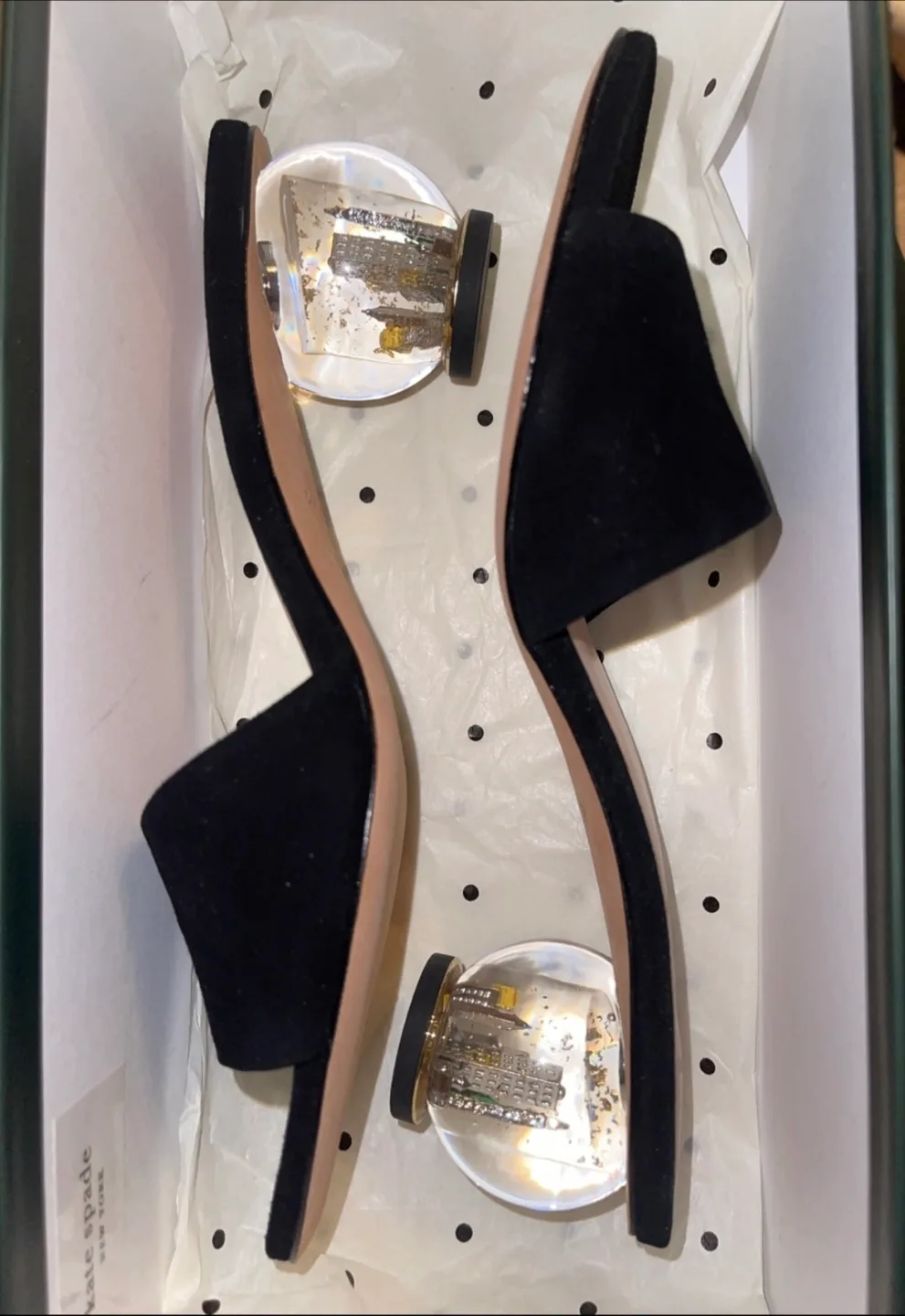 Kate Spade Black Suede Polished NYC Slide Heels size 6.5 image indicator(4)