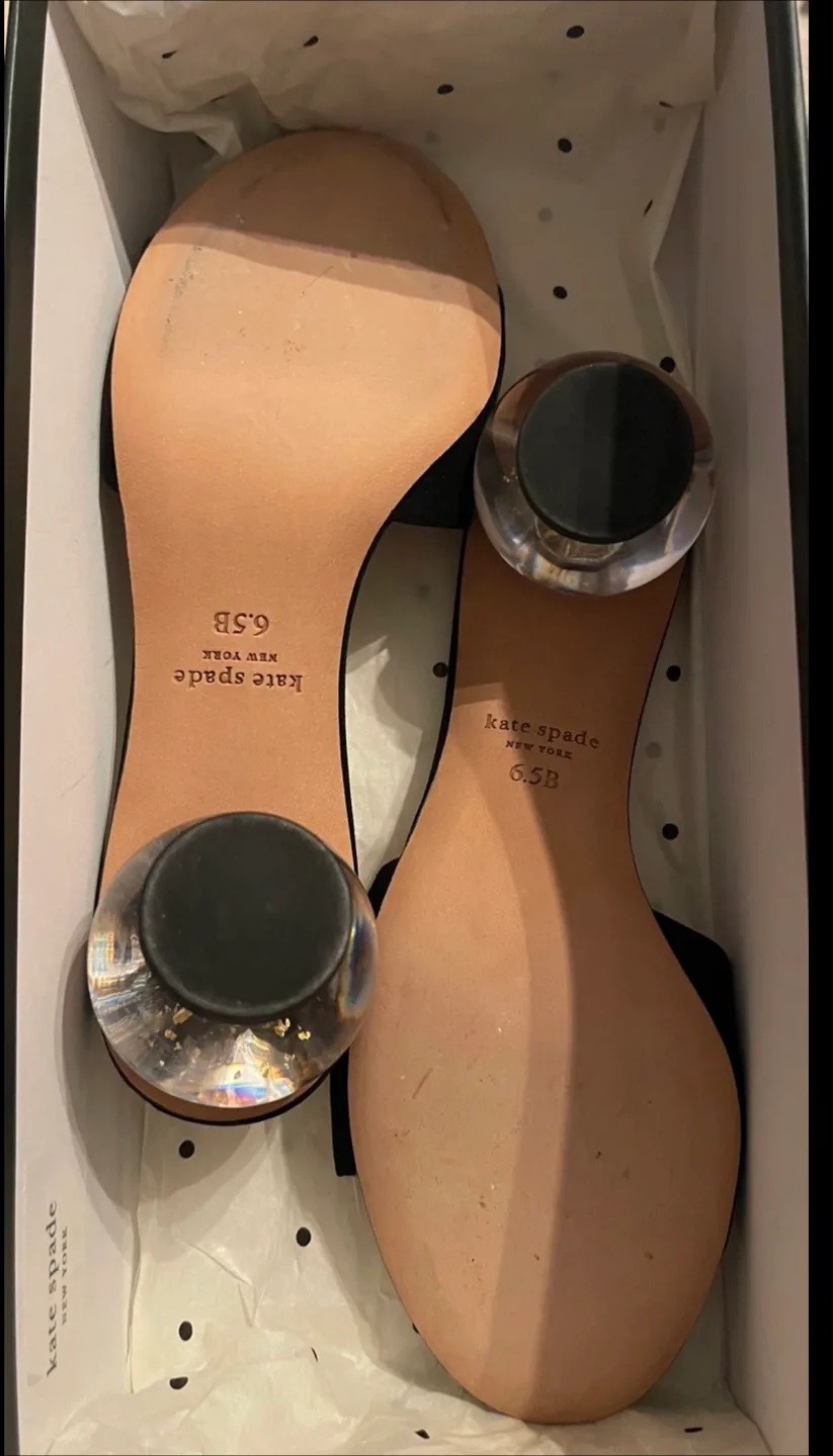 Kate Spade Black Suede Polished NYC Slide Heels size 6.5 image indicator(7)