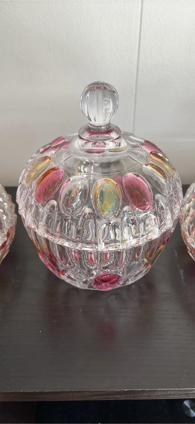 Set of Three Vintage Glass Candy Dishes with Lids image indicator(5)