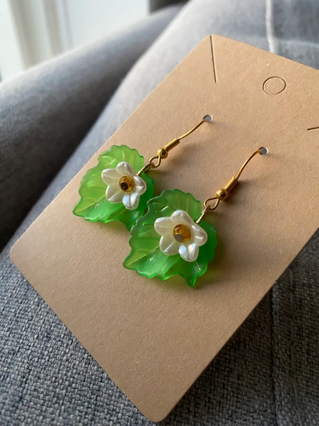 Handmade Whimsical Flower Leaf Dangle Earrings thumbnail