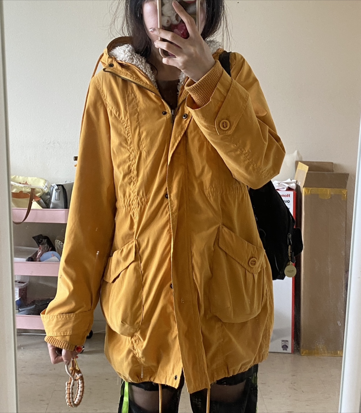 Mustard Yellow Hooded Parka coat