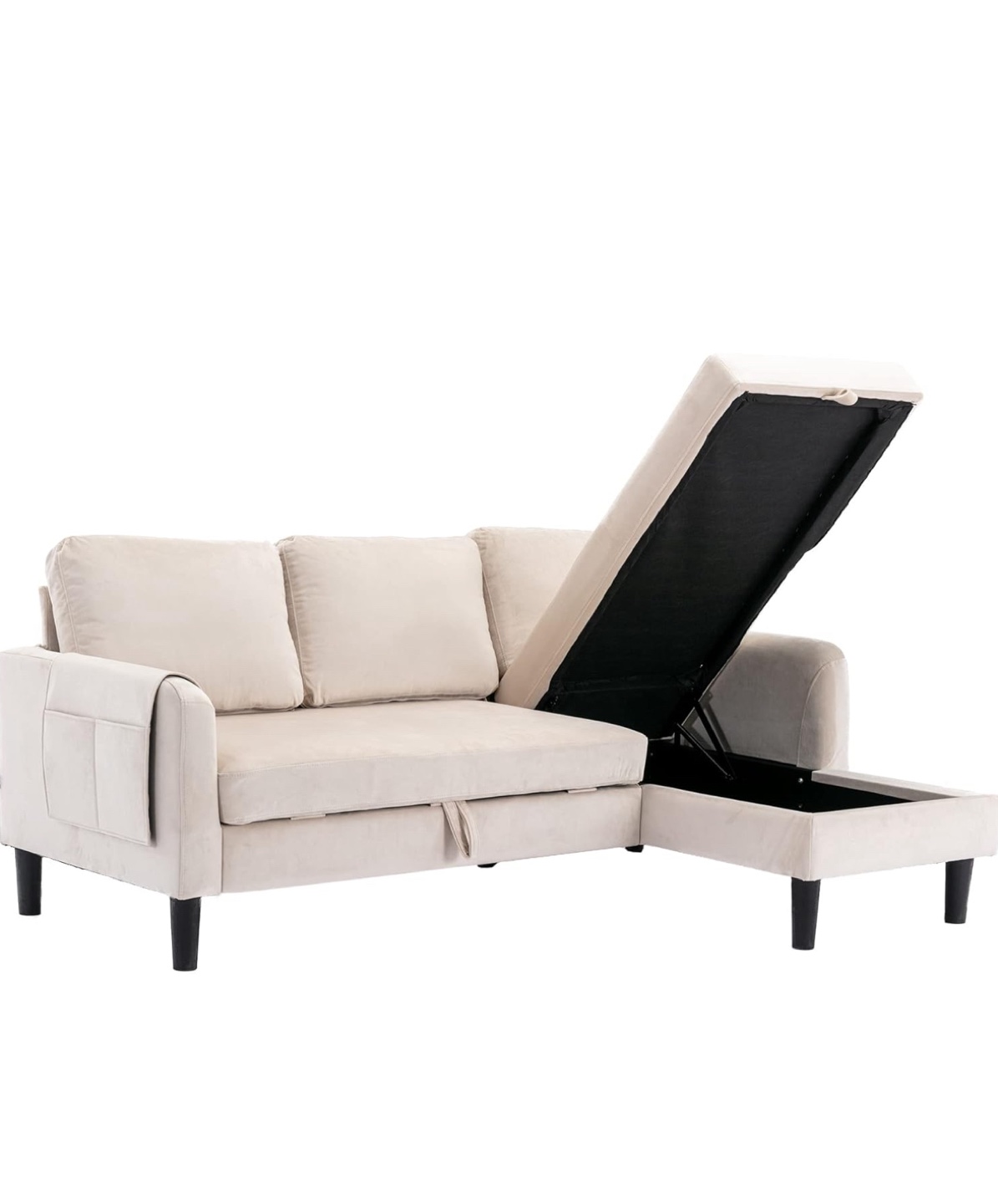 Beige Velvet Sectional Sleeper Sofa with Storage - photo 4