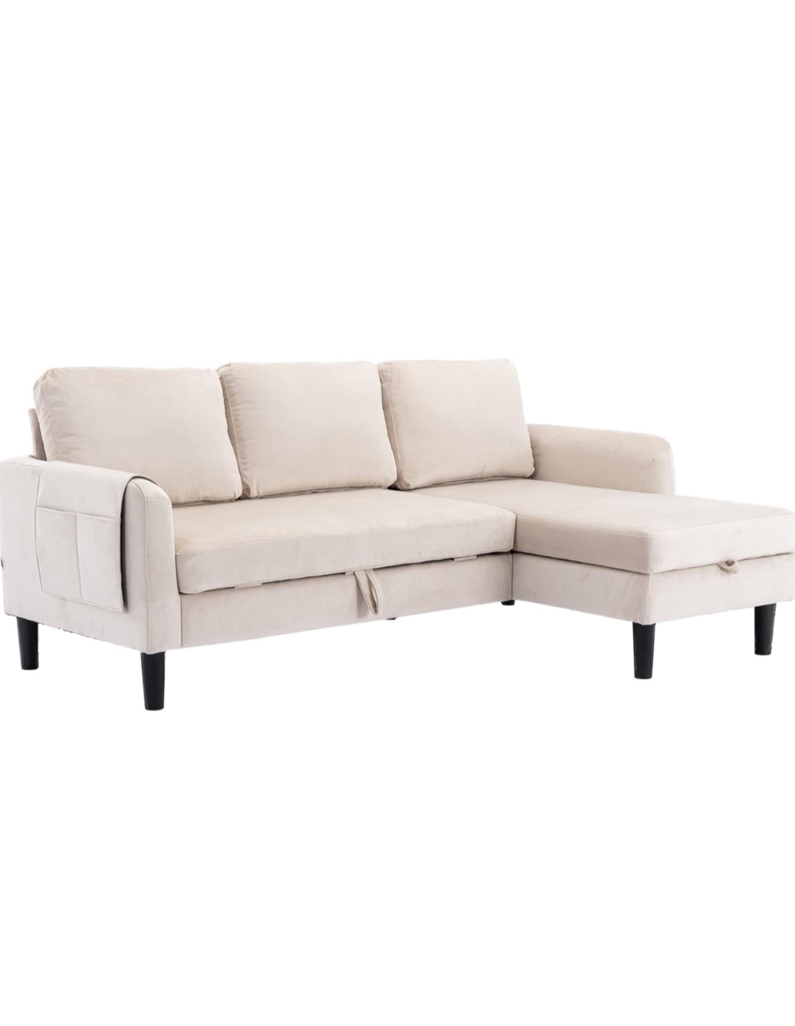 Beige Velvet Sectional Sleeper Sofa with Storage - photo 2