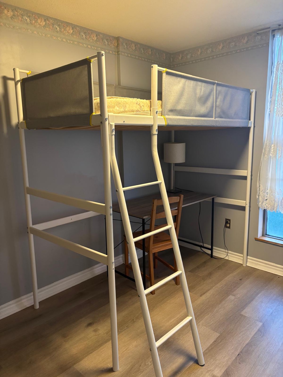 White Loft Bed with Desk