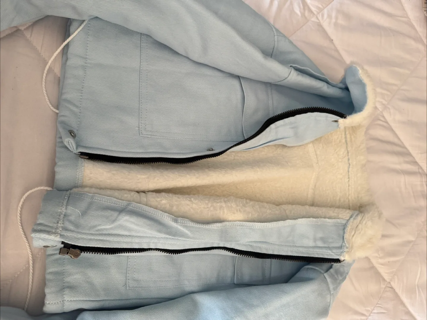 Men's Grey Sweater and Women's Light Blue Denim Jacket image indicator(2)