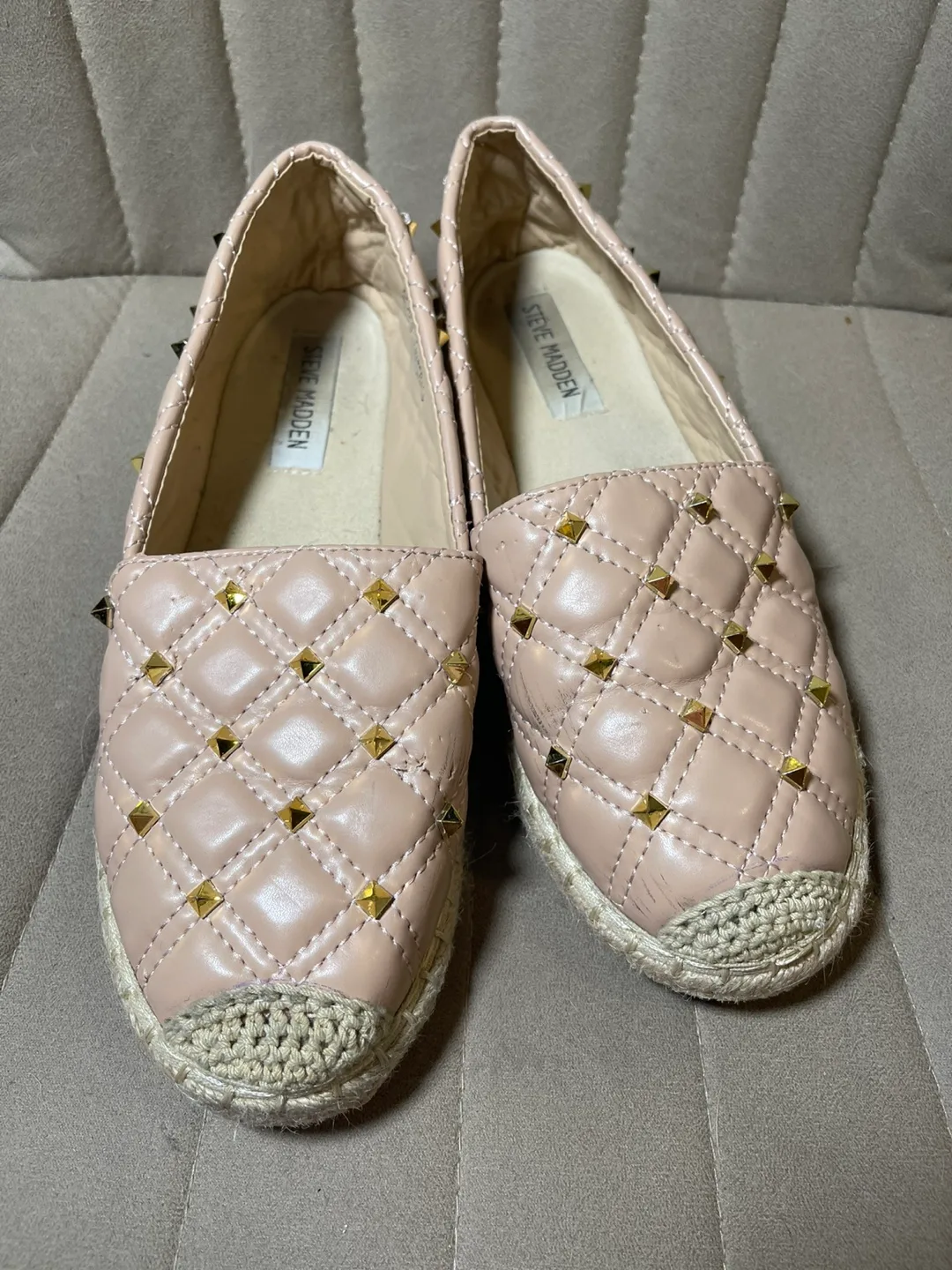 Pink Quilted Espadrille Flats Size 39 thumbnail