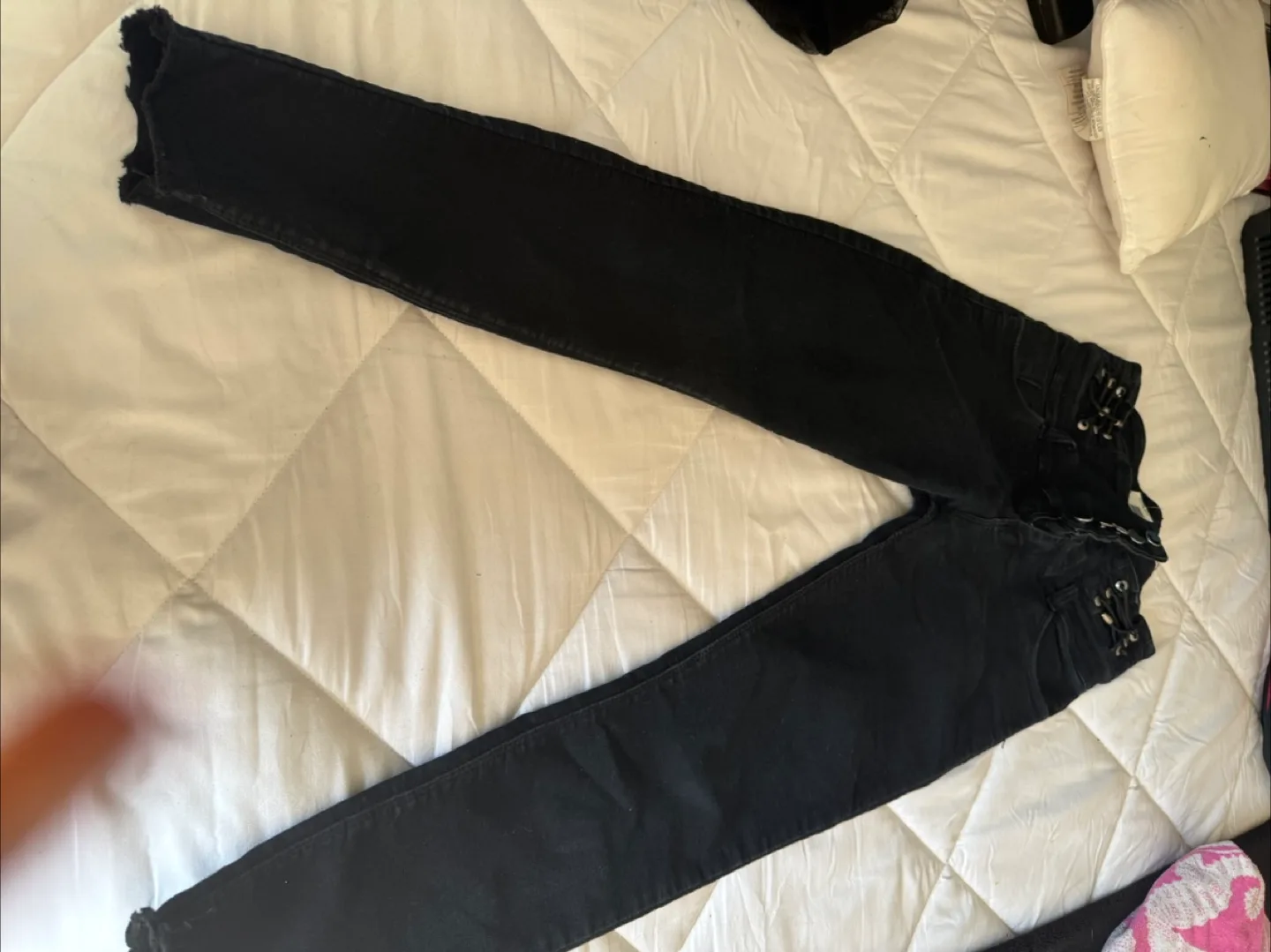 Black Lace-Up Detail Jeans image indicator(3)