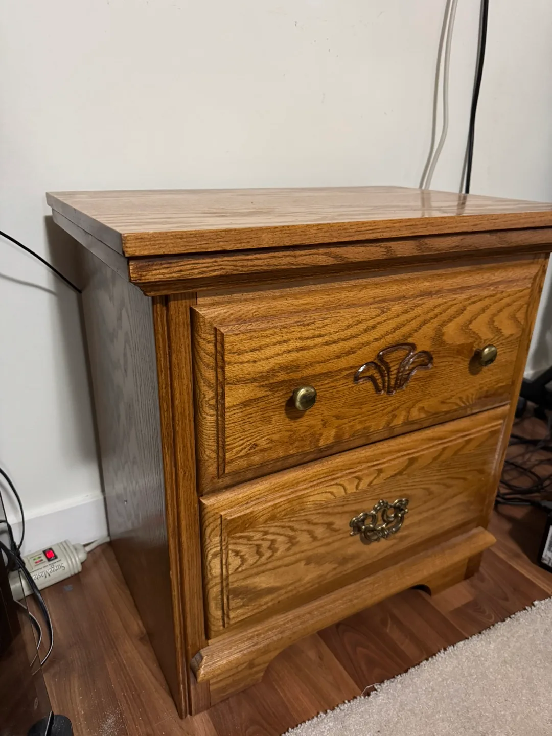 Two-Drawer Oak Wood Nightstand thumbnail