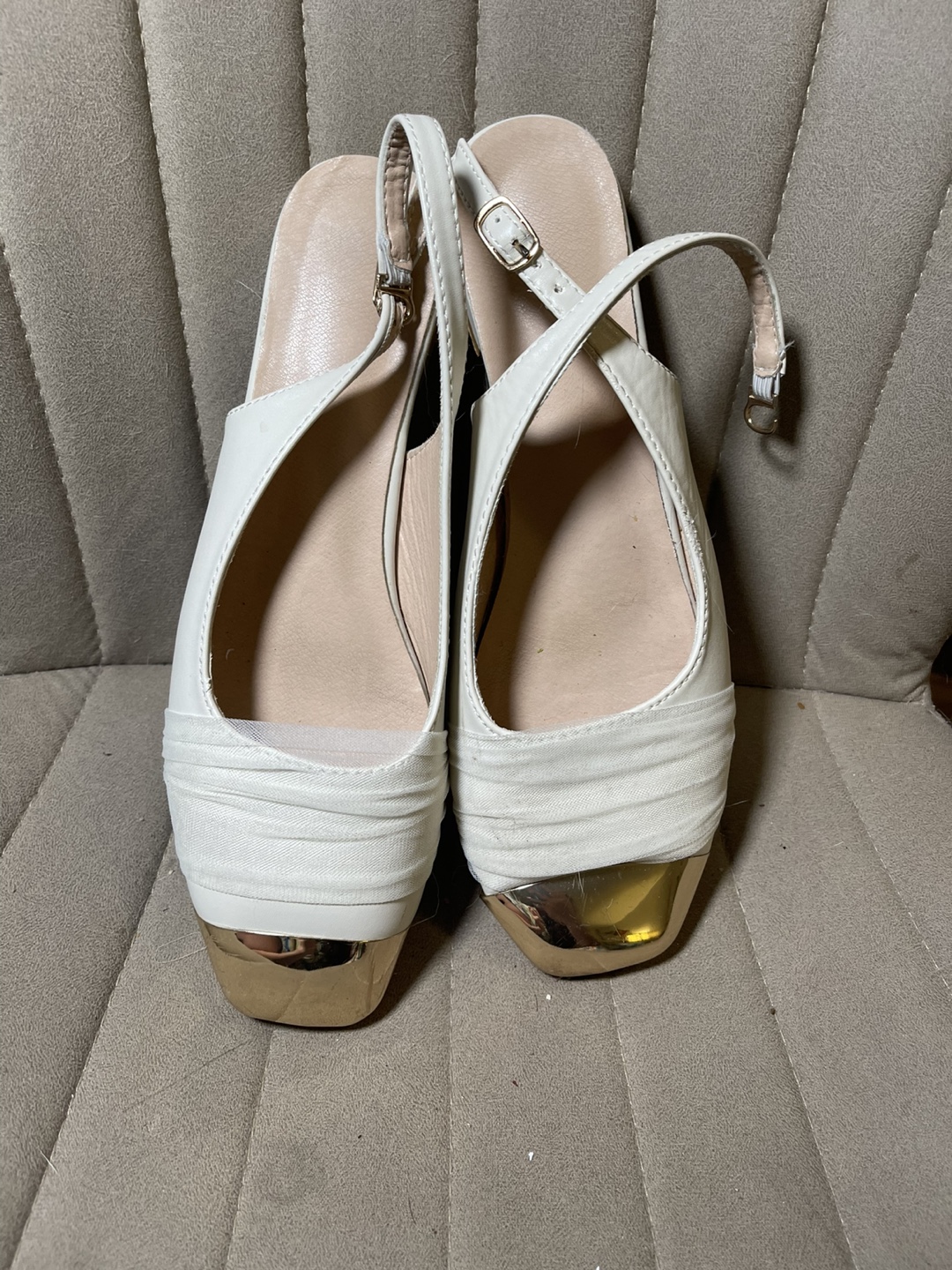 Women's White Slingback Flats with Gold Toe Cap - photo 3
