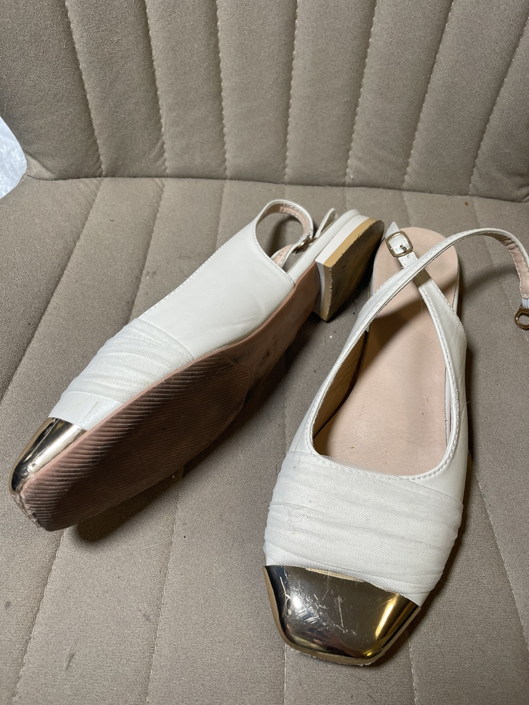 Women's White Slingback Flats with Gold Toe Cap - photo 4