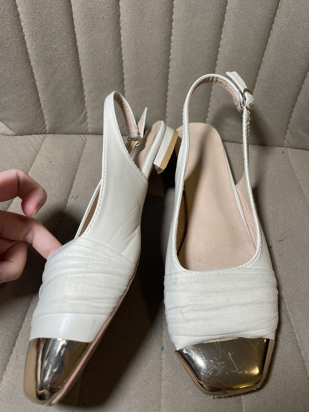 Women's White Slingback Flats with Gold Toe Cap - photo 2
