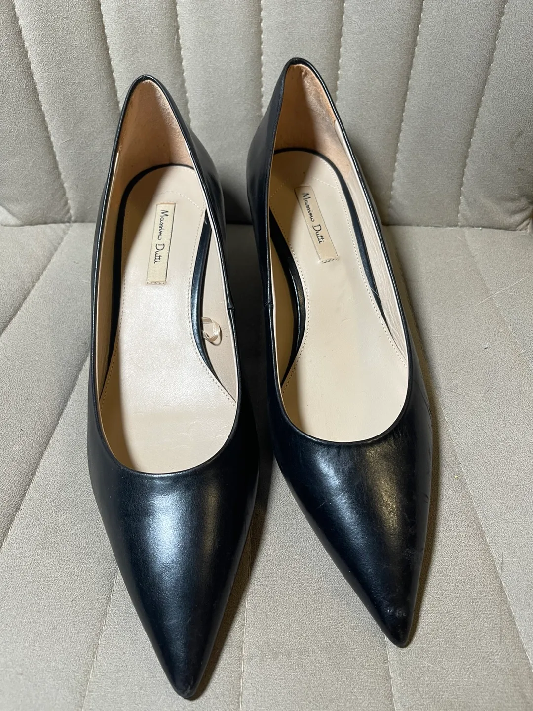 Black Leather Pointed-Toe Heels - Size 38 thumbnail