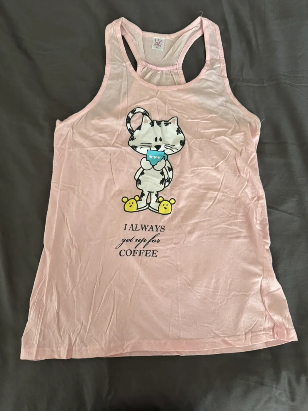 Pink Coffee Cat Racerback Tank Top - Size MM thumbnail