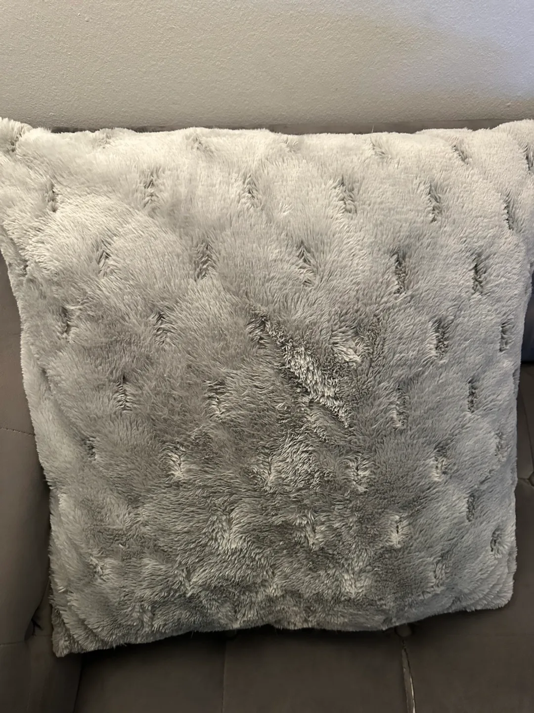 Soft Grey Faux Fur Throw Pillow – 18"x18" thumbnail