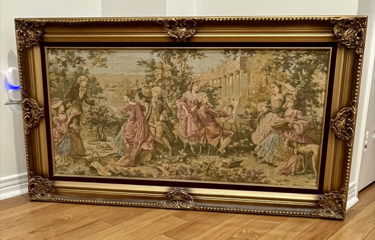 Large Antique-Style Tapestry Wall Hanging in Ornate Gold Frame - photo 5