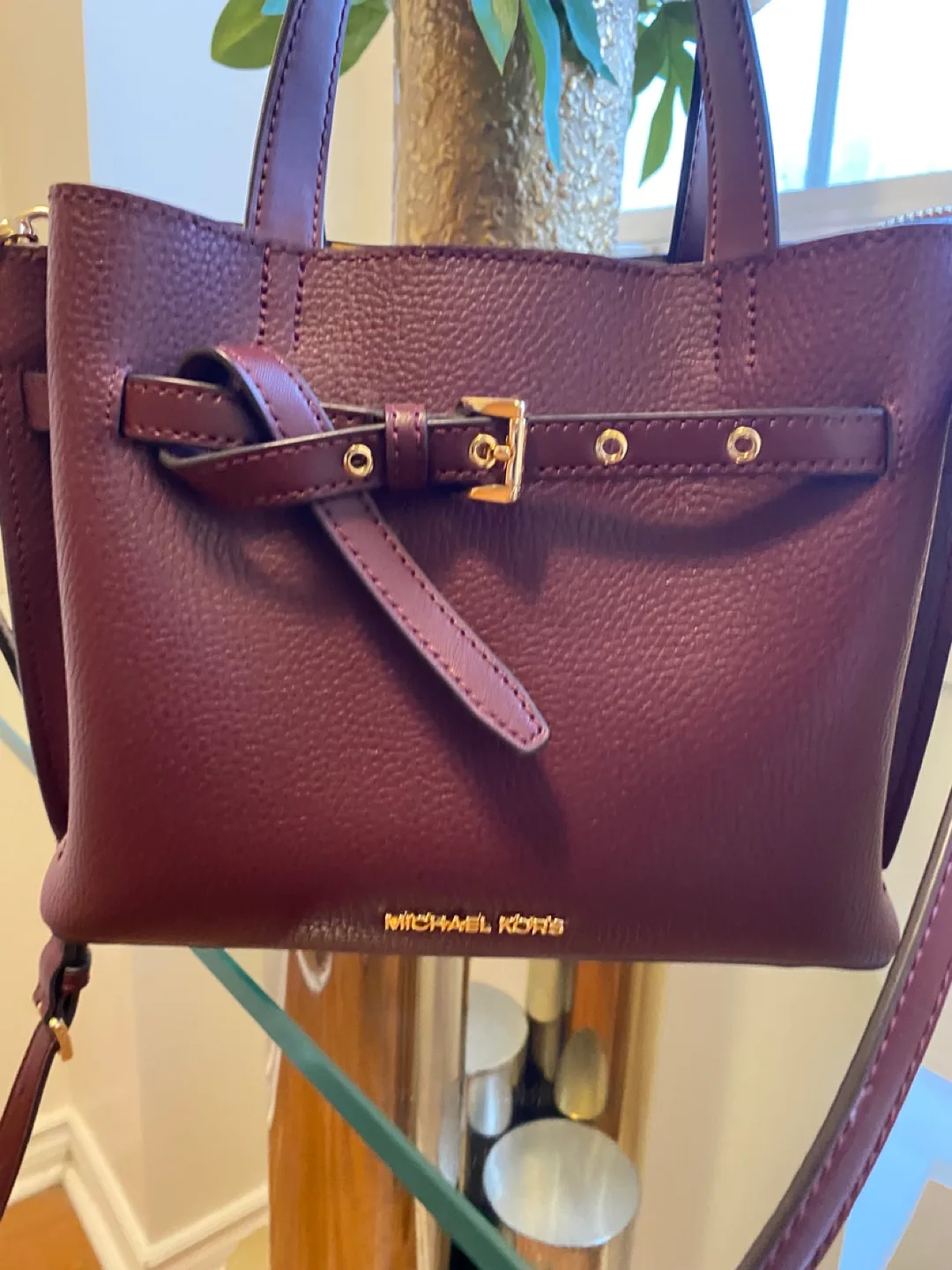 Michael Kors Burgundy Pebbled Leather Handbag image indicator(3)
