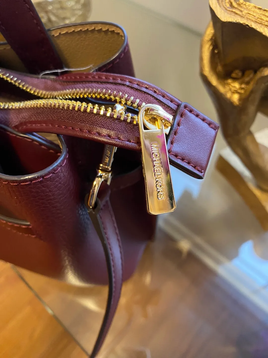 Michael Kors Burgundy Pebbled Leather Handbag image indicator(5)