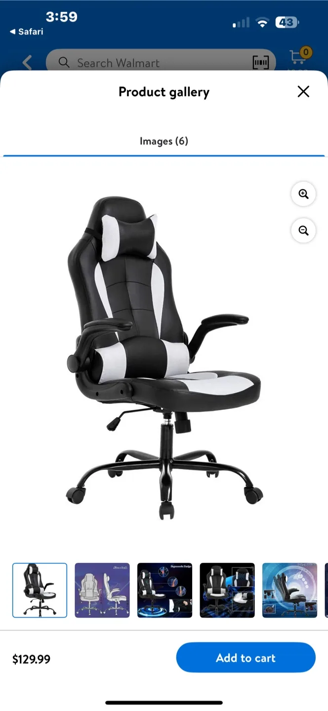 New! Black and White Gaming Chair thumbnail
