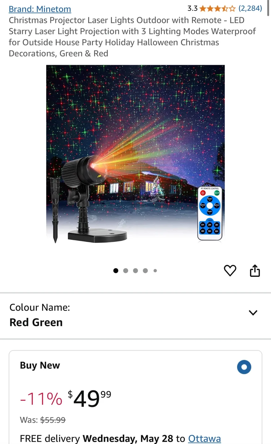 Minitom Christmas Laser Projector Lights Outdoor with Remote thumbnail