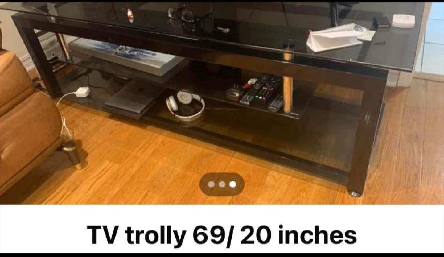 Black Glass TV Stand with Metal Frame image indicator(2)
