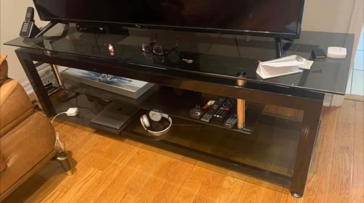Black Glass TV Stand with Metal Frame thumbnail