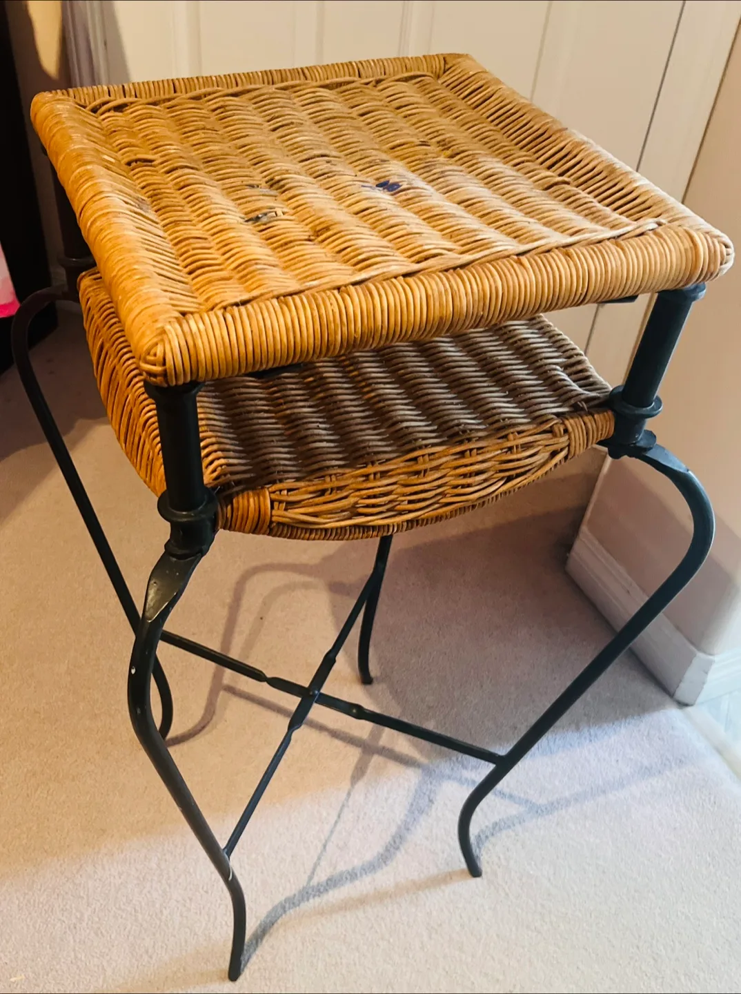 Wicker and Metal Two-Tiered Side Table thumbnail