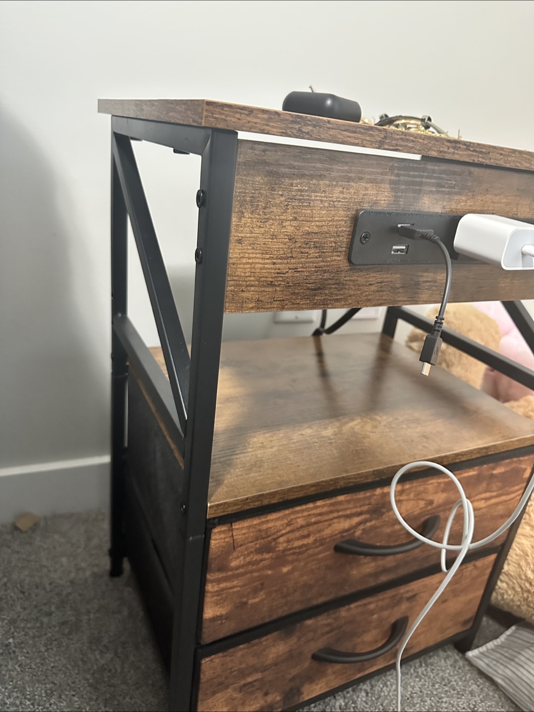 Rustic Industrial Nightstand with USB Ports - photo 2