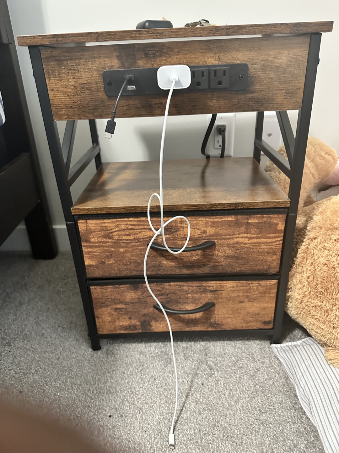Rustic Industrial Nightstand with USB Ports