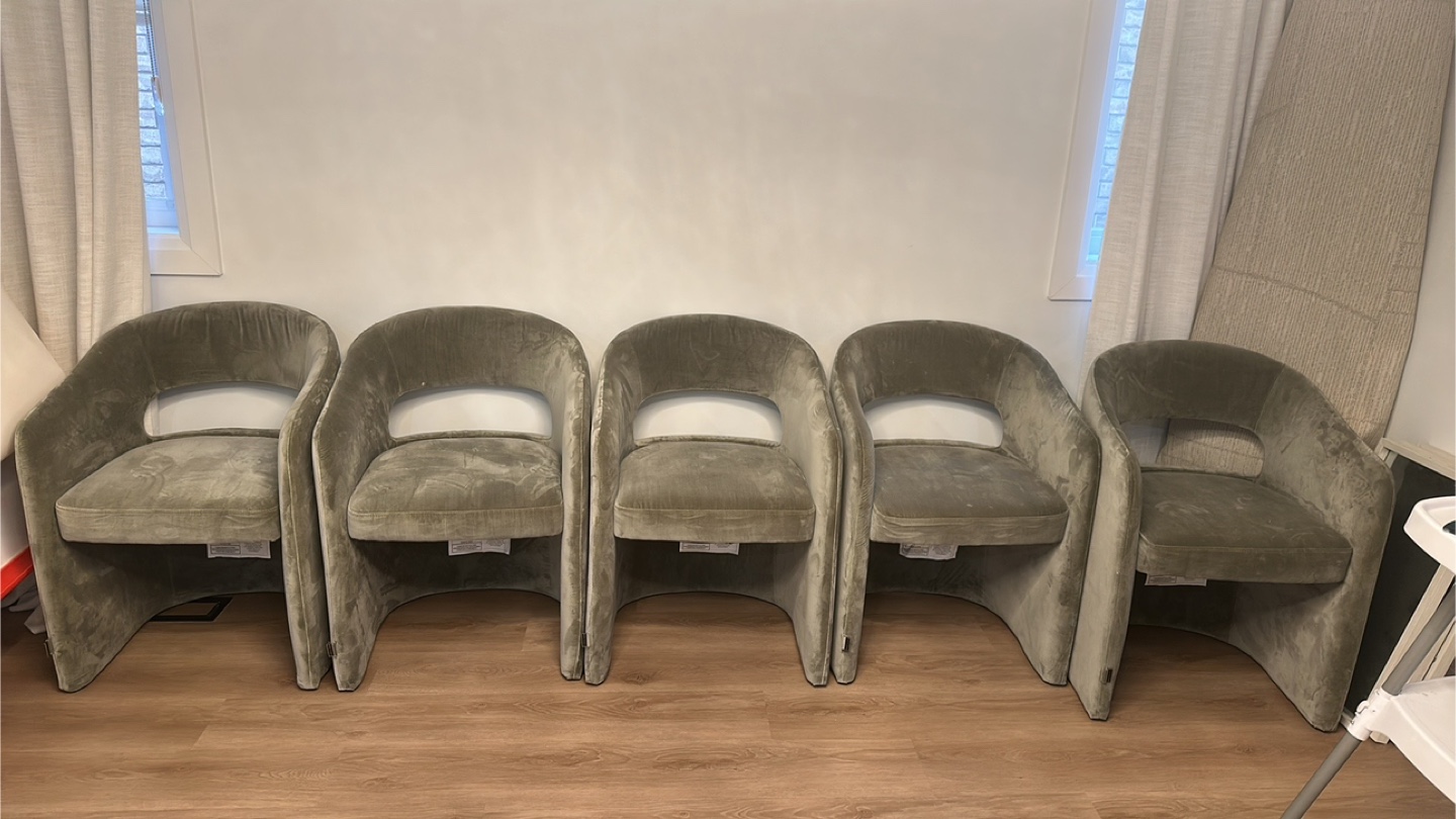 Five Tove Concepts’ Rhea Dining Chairs - Olive Green Velvet